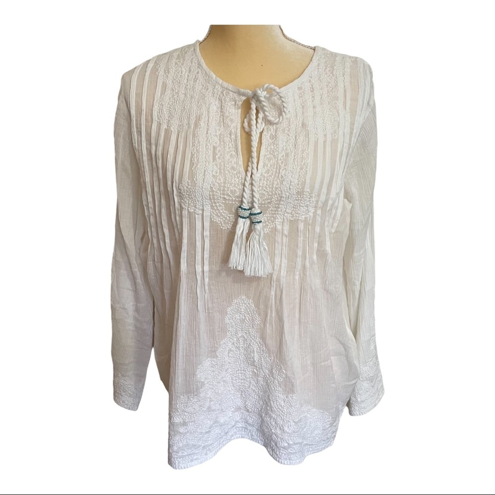 Grace Elements Cotton White Embroidered Tunic Large‎